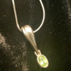 Two Tone 18KT Peridot Pendant, with Sterling Chain